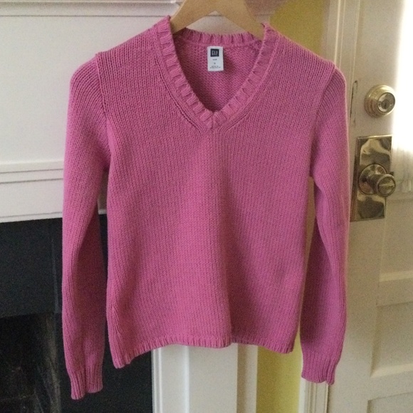 Vintage GAP Y2K Chunky V-Neck Sweater Bright Pink Long Sleeves - Sz Small - Picture 3 of 11